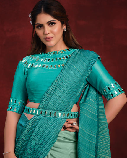 Mint and Rama Green Heavy Designer Saree