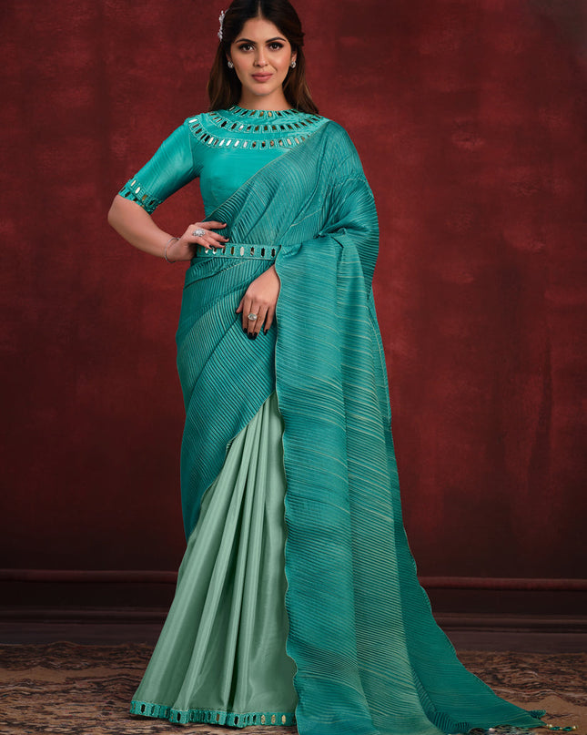 Mint and Rama Green Heavy Designer Saree