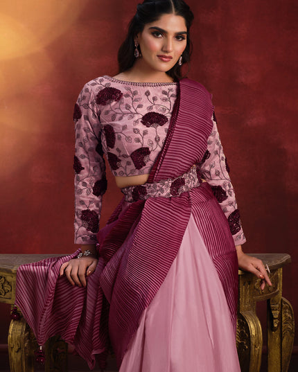 Pink and Maroon Heavy Designer Saree