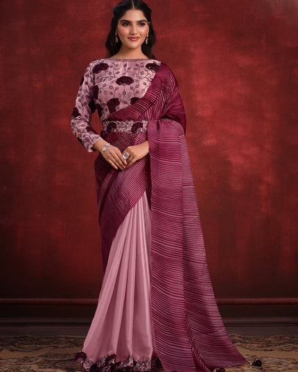 Pink and Maroon Heavy Designer Saree