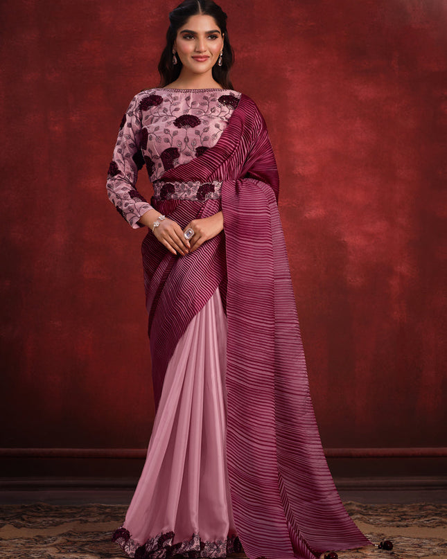 Pink and Maroon Heavy Designer Saree