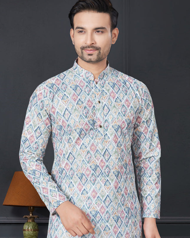 Multicolor Rayon Printed Mens Kurta Pajama Set