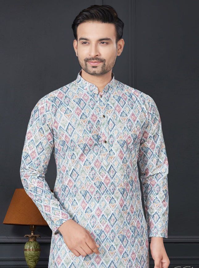 Multicolor Rayon Printed Mens Kurta Pajama Set
