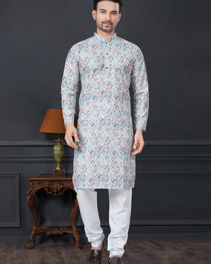 Multicolor Rayon Printed Mens Kurta Pajama Set