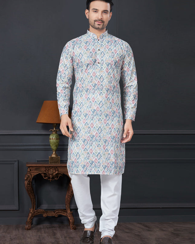 Multicolor Rayon Printed Mens Kurta Pajama Set