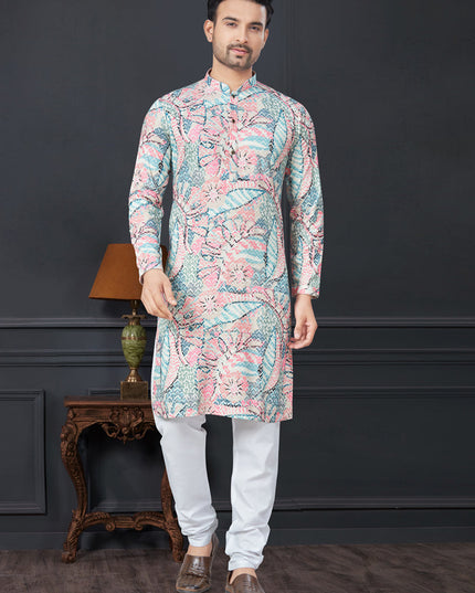 Multicolor Rayon Printed Mens Kurta Pajama Set