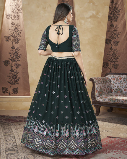 Pine Green Georgette Lehenga Choli For Festival