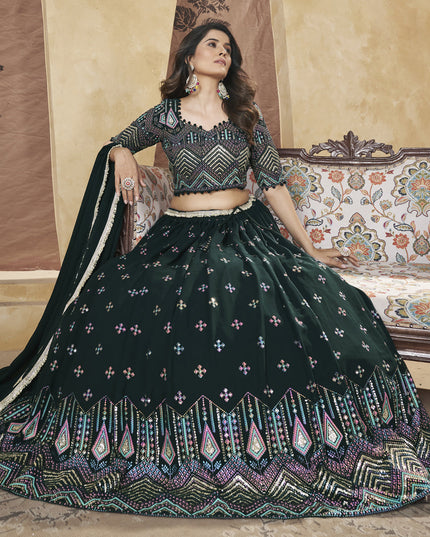 Pine Green Georgette Lehenga Choli For Festival