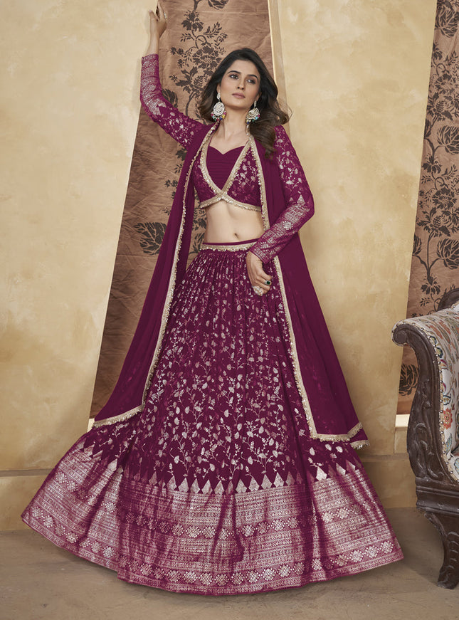Magenta Georgette Lehenga Choli For Festival