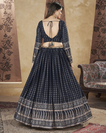 Midnight Blue Georgette Lehenga Choli For Festival