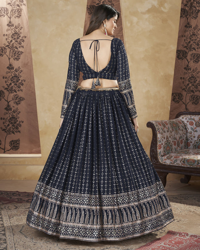 Midnight Blue Georgette Lehenga Choli For Festival