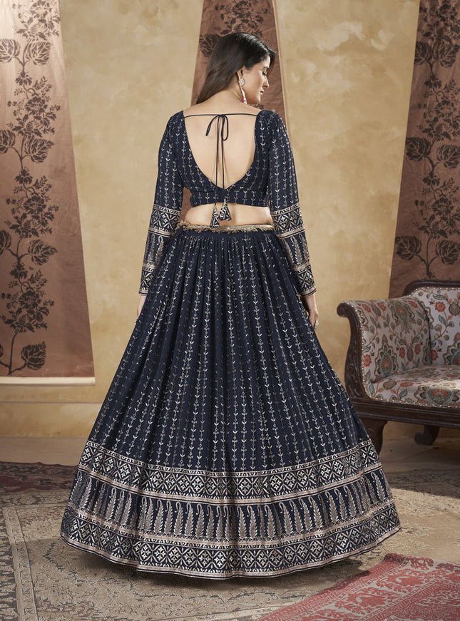 Midnight Blue Georgette Lehenga Choli For Festival