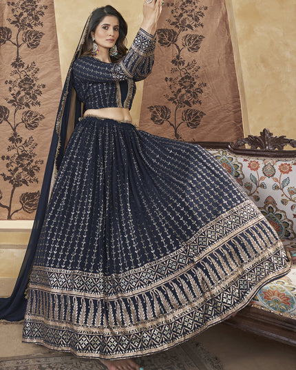 Midnight Blue Georgette Lehenga Choli For Festival