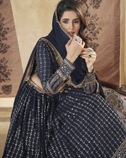 Midnight Blue Georgette Lehenga Choli For Festival