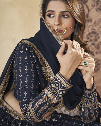 Midnight Blue Georgette Lehenga Choli For Festival