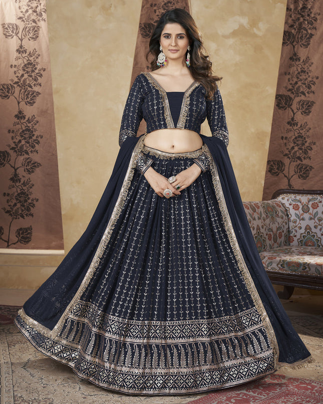 Midnight Blue Georgette Lehenga Choli For Festival