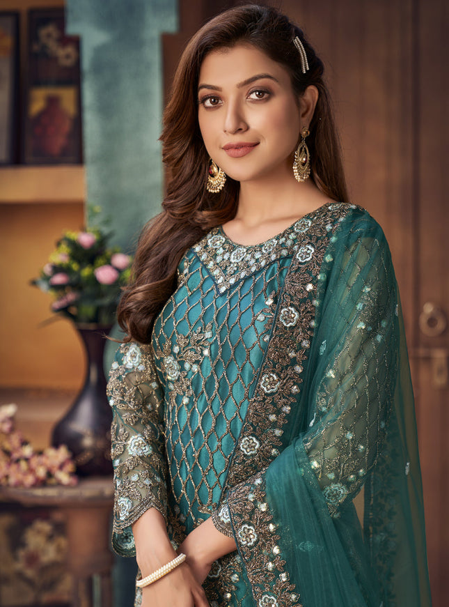 Bewitching Morpich Net Embroidered Designer Trouser Kameez