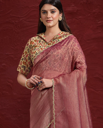 Old Rose Pure Banarasi Zari Designer Wedding Saree