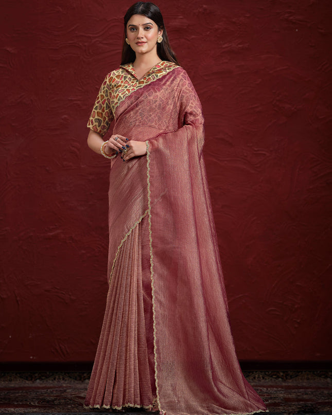 Old Rose Pure Banarasi Zari Designer Wedding Saree