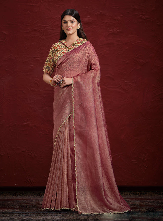 Old Rose Pure Banarasi Zari Designer Wedding Saree