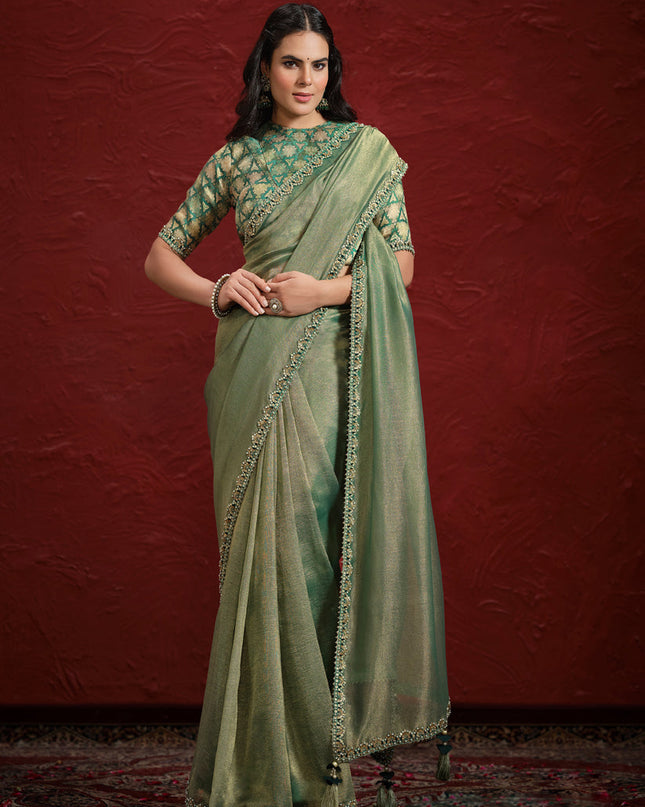 Sage Green Pure Banarasi Zari Designer Wedding Saree
