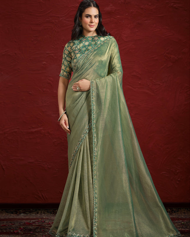 Sage Green Pure Banarasi Zari Designer Wedding Saree