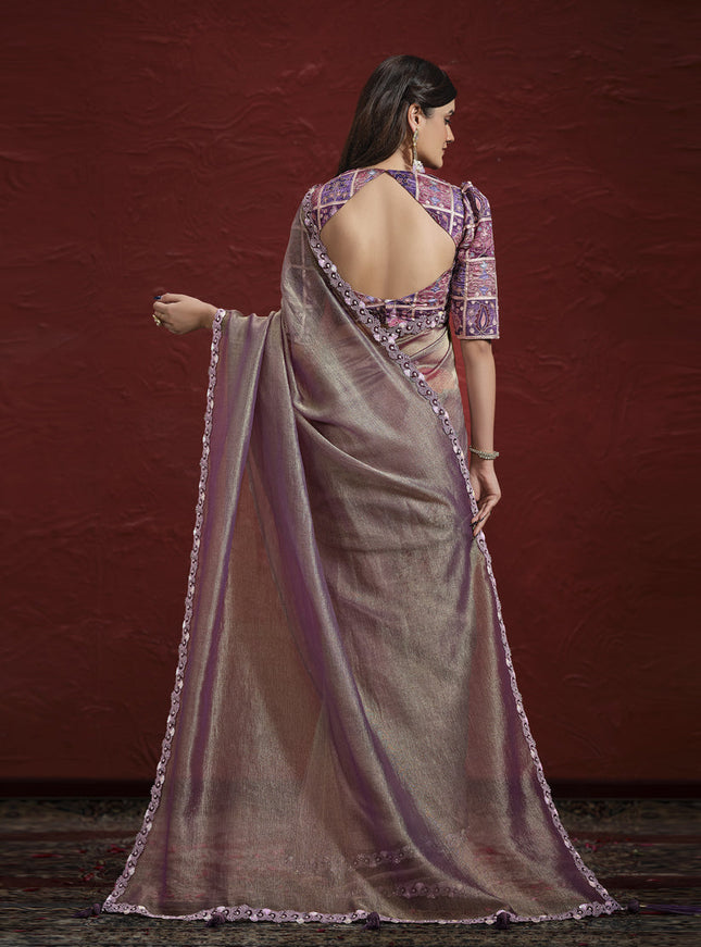 Mauve Pure Banarasi Zari Designer Wedding Saree