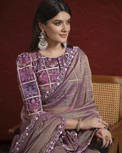 Mauve Pure Banarasi Zari Designer Wedding Saree