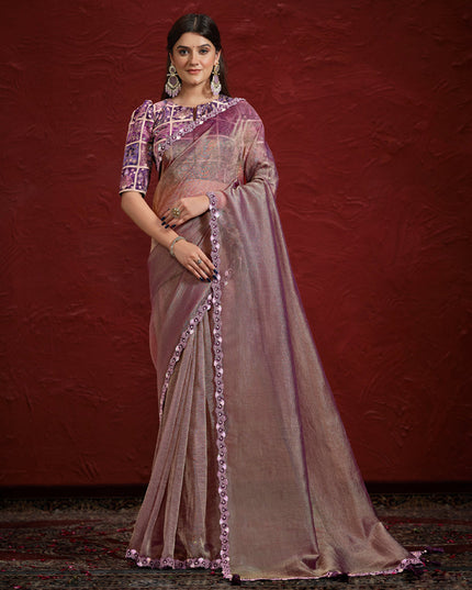 Mauve Pure Banarasi Zari Designer Wedding Saree