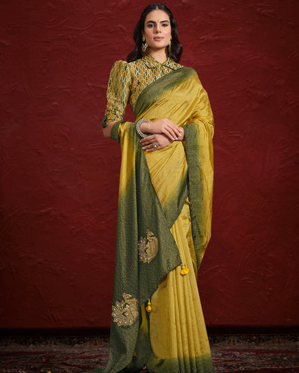 Lemon Yellow Silk Designer Wedding Saree