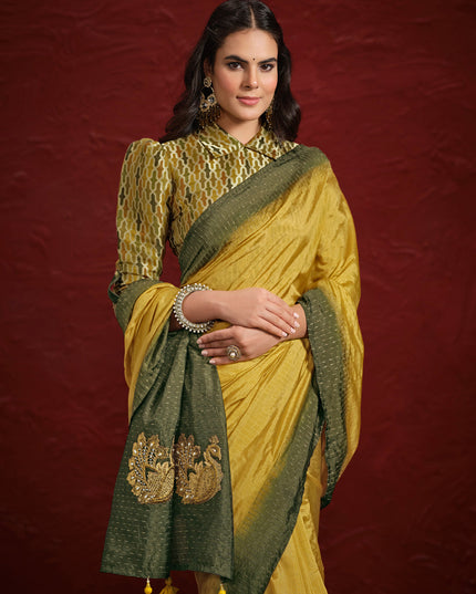 Lemon Yellow Silk Designer Wedding Saree
