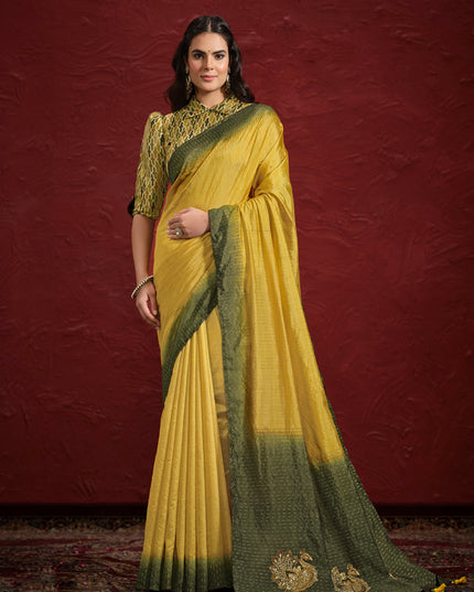 Lemon Yellow Silk Designer Wedding Saree