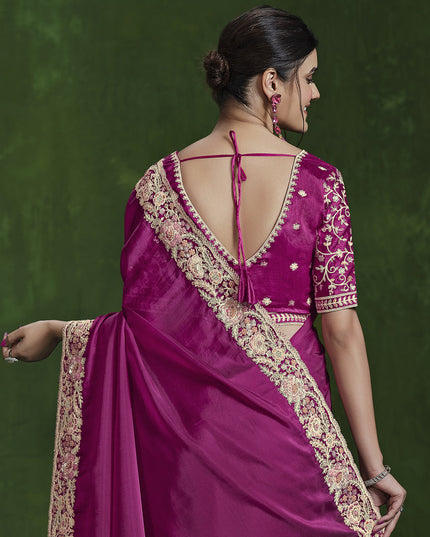 Rani Pink Sequins Embroidered Designer Saree
