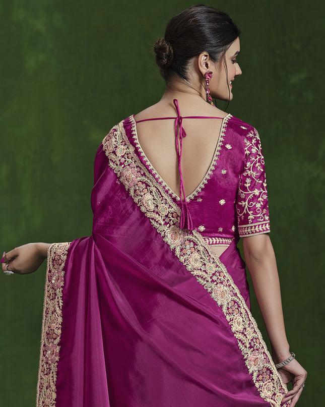 Rani Pink Sequins Embroidered Designer Saree
