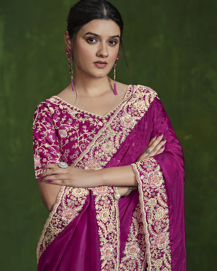 Rani Pink Sequins Embroidered Designer Saree