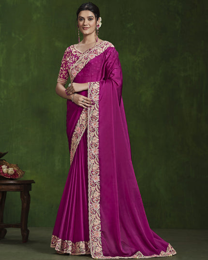 Rani Pink Sequins Embroidered Designer Saree