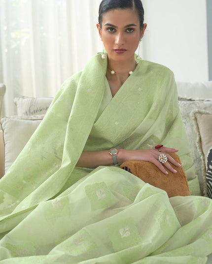 Impeccable Mint Green Chikankari Weaving Saree