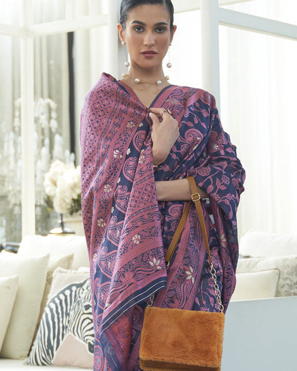 Exquisite Midnight Blue Chikankari Weaving Saree