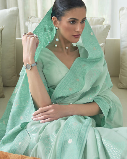 Fabulous Ice Blue Chikankari Weaving Saree