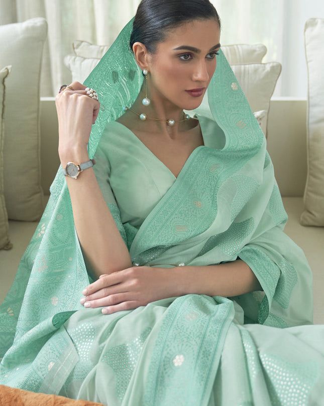 Fabulous Ice Blue Chikankari Weaving Saree