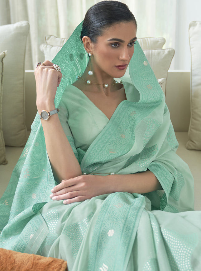 Fabulous Ice Blue Chikankari Weaving Saree