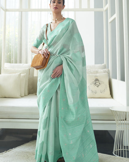 Fabulous Ice Blue Chikankari Weaving Saree