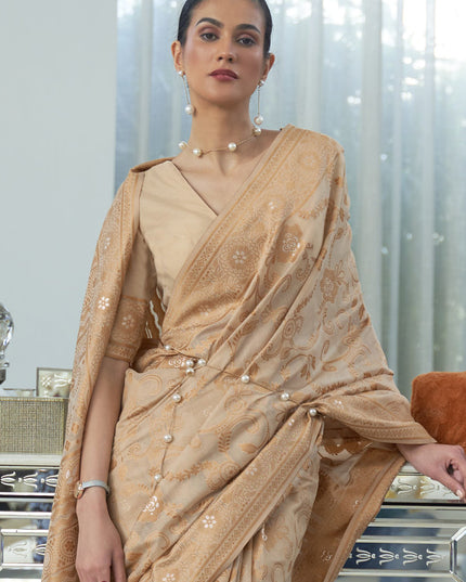 Dazzling Beige Chikankari Weaving Saree
