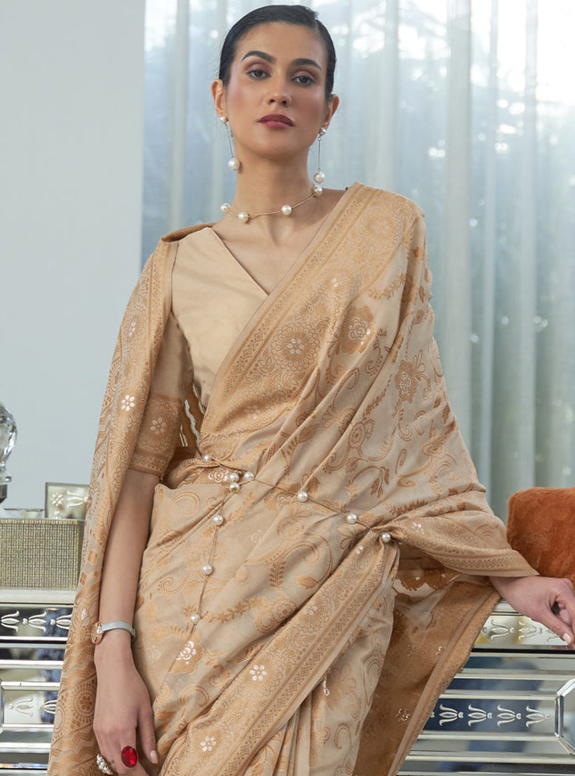 Dazzling Beige Chikankari Weaving Saree