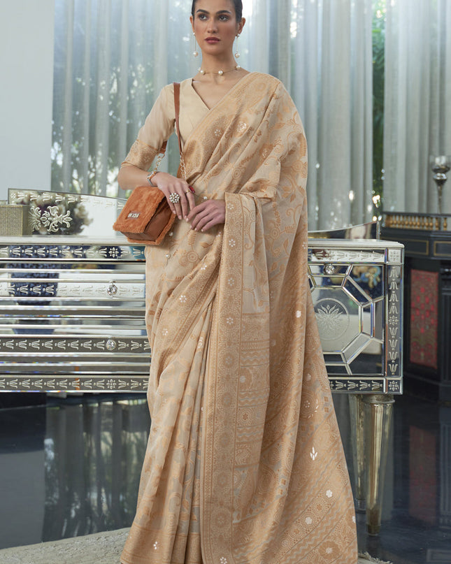 Dazzling Beige Chikankari Weaving Saree