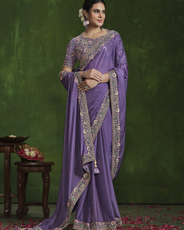 Purple Sequins Embroidered Designer Saree