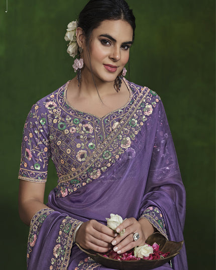 Purple Sequins Embroidered Designer Saree