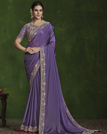 Purple Sequins Embroidered Designer Saree