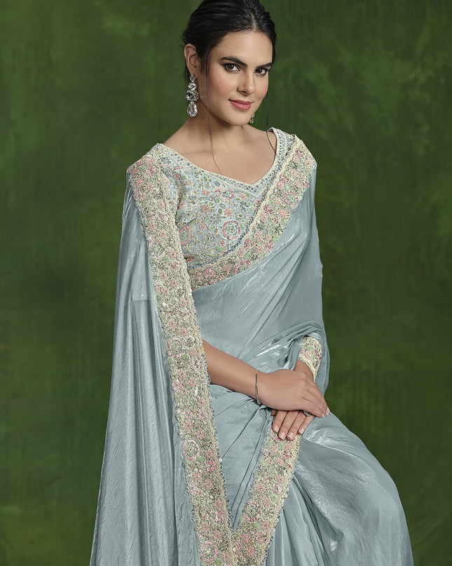 Sea Green Sequins Embroidered Designer Saree
