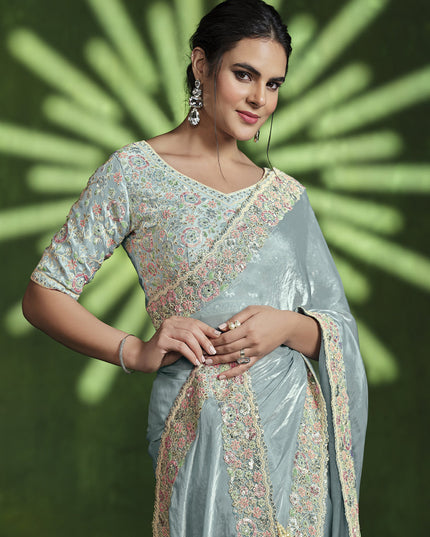 Sea Green Sequins Embroidered Designer Saree
